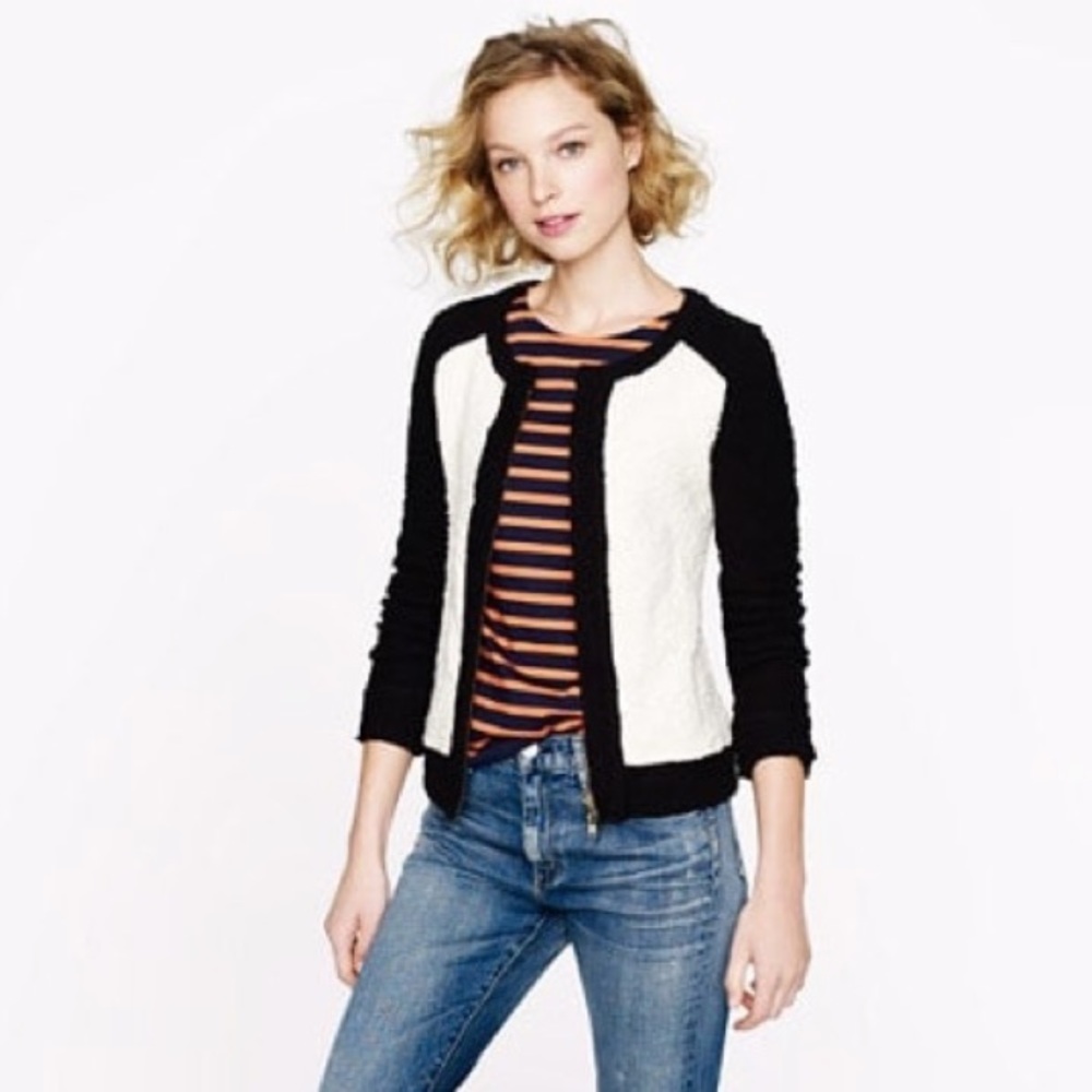 JCrew Boucle Jacket Colorblock Black White